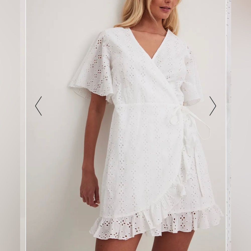Na-kd Eyelet Broderie Anglaise White Wrap Mini Dress Size Medium